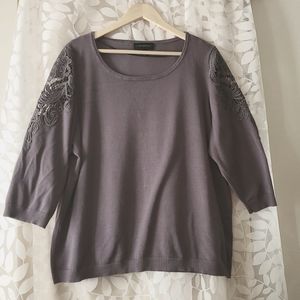 Lane Bryant Grey Sweater with Lace Shoulders Size 26/28